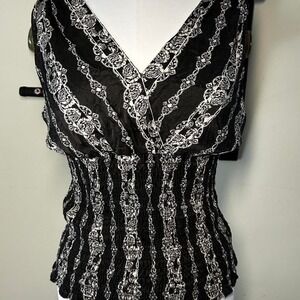 White House Black Market black & white baroque corset-style top S